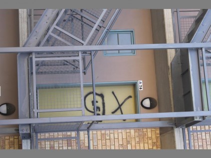 One of the doors vandalised by people who attempted to forceably occupy completed and unoccupied flats in Botshabela, Eastbank last night.