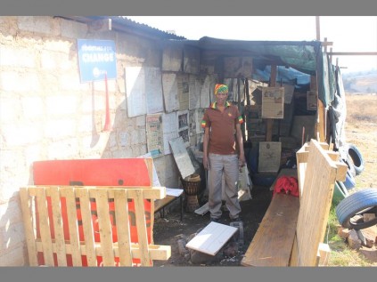 Raputsa Lehabe in the current small, crammed and unprotected children's arts centre which he wants to replace with a new more spacious one.