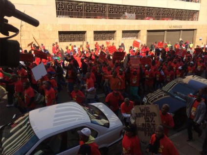 About 5000 people were participating in the march from Mary Fitzgerald Square in Newtown to the Metal and Engineering Bargaining Council in Anderson Street.