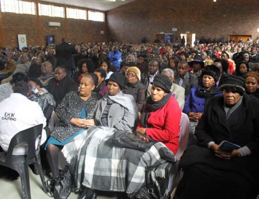 Grieving family members, the public and police at the memorial service of slain Major Thomas Moetlo.   
