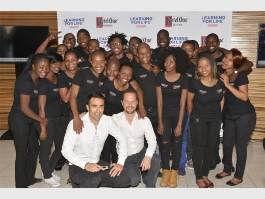 The 24 Alex beneficiaries of Diageo global drinks company's Learning for Life programme in bartending. With them are trainers Clyde Ackerman and Raymond Endean.