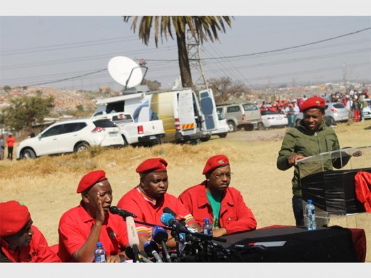 EFF's secretary general Godrich Gardee, president Julius Malema, deputy president Floyd Shibambu, chairperson Dali Mpofu and spokesperson Mbuyiseni Ndlozi.