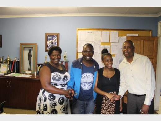 Joburg East District officials congratulate Realogile Secondary School's 2016 high achievers: Official Pumla Mgidlana, matrics Munyai Dembe and Kholofelo Mohale and official Klass Macheke.